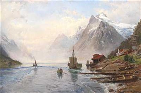Et Vestlandsmiljo Oil Painting by Anders Monsen Askevold
