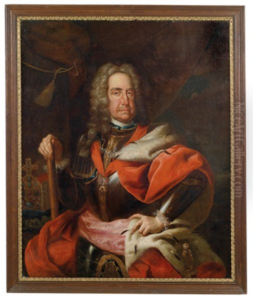 Kaiser Karl Vi., Portrat Des Kaisers Im Harnisch Mit Dem Orden Vom Goldenen Vlies Und Feldherrenstab Oil Painting by Johann Gottfried Auerbach
