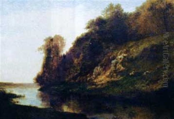 Le Coteau Au Bord De La Riviere Oil Painting by Louis-Auguste Auguin