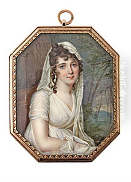 Portratt Av Ung Dam I Vit Klanning Och Sloja Oil Painting by Jacques-Jean- Baptiste Augustin