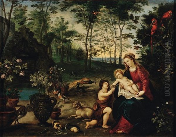 Vierge A L'enfant, Saint Jean A Leurs Cotes, Dans Un Paysage Oil Painting by Peeter Van Avont