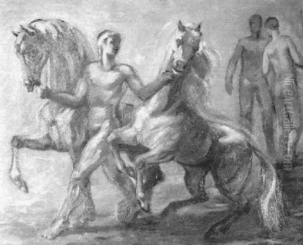 Pferdefuhrer Mit Junglingen Oil Painting by August Babberger
