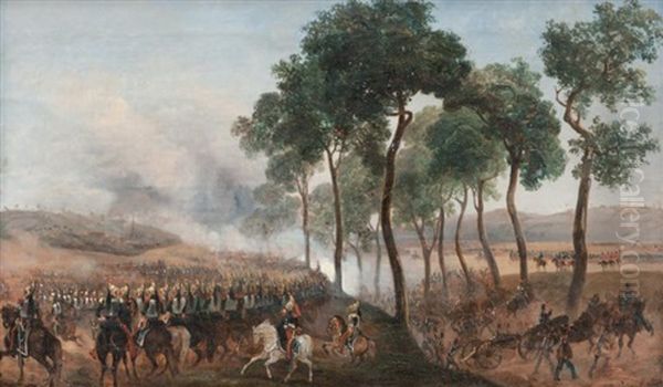 Camp De Compiegne Lors De La Presentation D'helene De Mecklembourg Schewerin A L'armee A L'occasion Du Mariage Du Duc D'orleans Oil Painting by Prosper Baccuet
