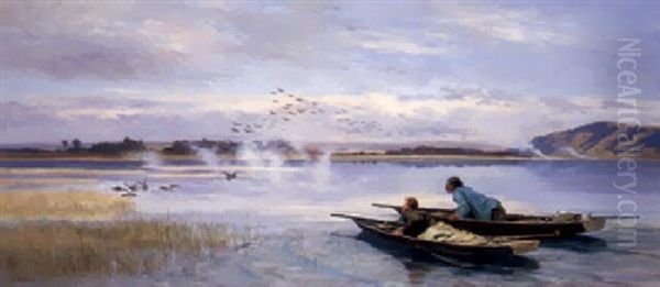 The Duck Hunt Oil Painting by Auguste Bachelin