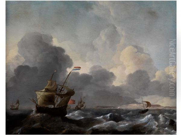 Segelschiffe Auf Sturmischer See Unter Hohen Gewitterwolken Oil Painting by Ludolf Backhuysen the Elder