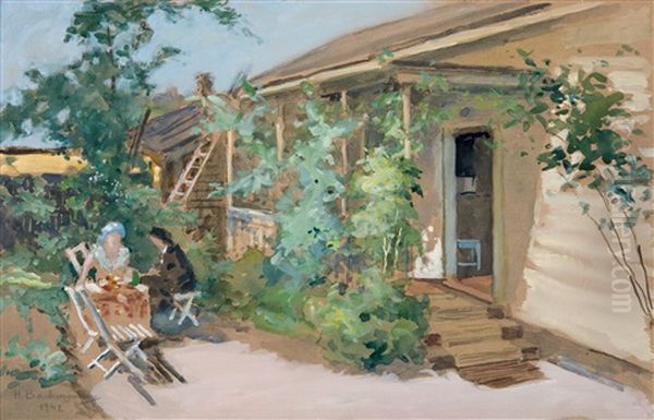 A Coffee Break In The Garden Oil Painting by Hugo Backmansson