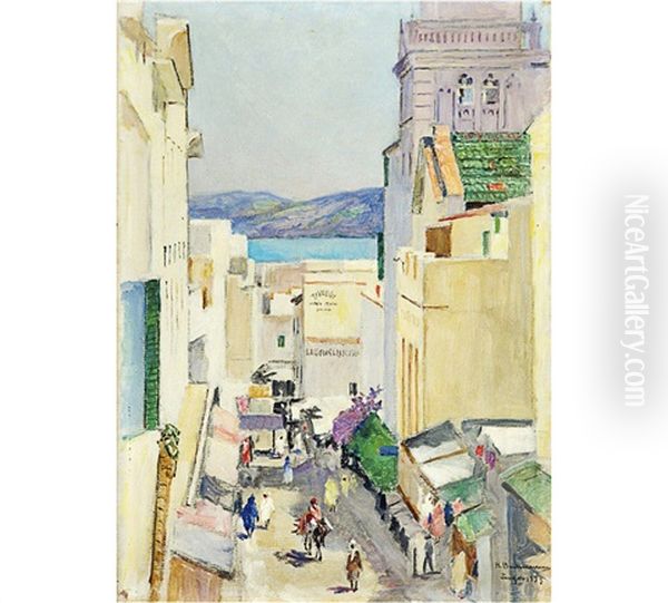 Street In Tanger From A Birds-eye View Oil Painting by Hugo Backmansson
