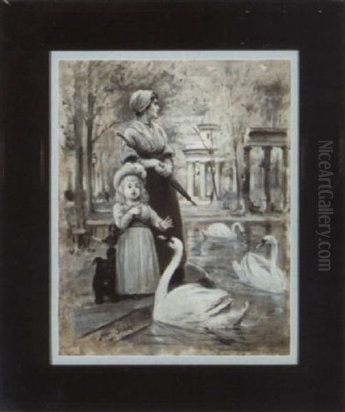 Feeding The Swans Oil Painting by Henry Bacon