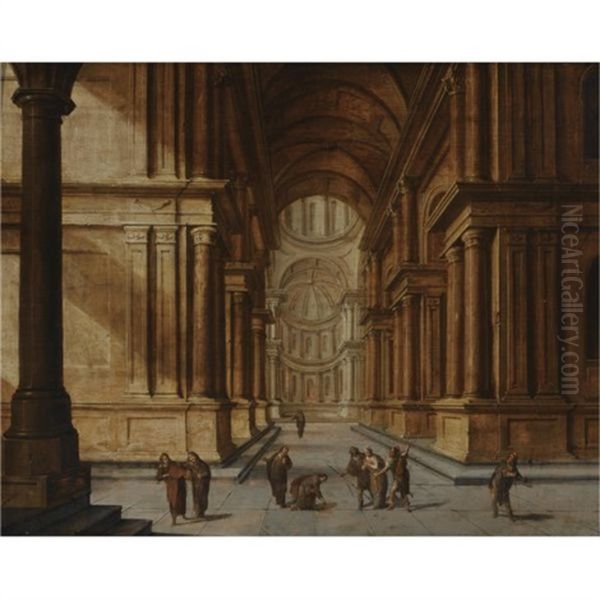 A Church Interior With Christ And The Woman Taken In Adultery Oil Painting by Hans Jurriaensz van Baden