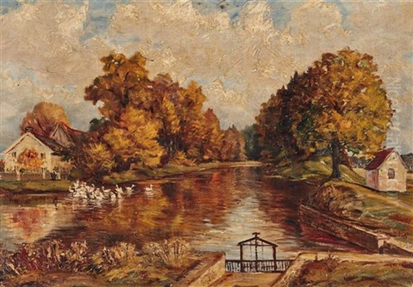 Flusslandschaft Oil Painting by Ludwig Bader