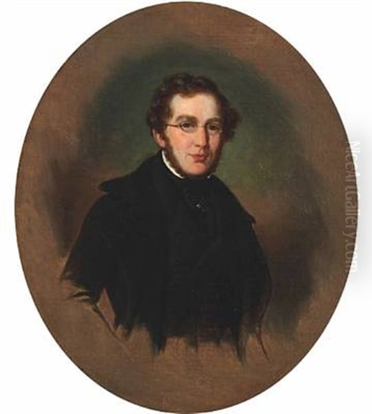 Portrait Of The Dansih Poet Hans Peter Holst Oil Painting by Emilius Baerentzen