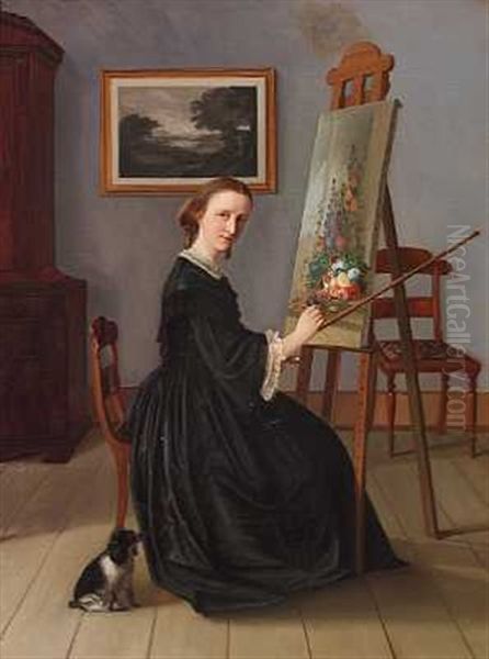 Portraet Af En Kvindelig Blomstermaler (hanne Hellesen?) Oil Painting by Emilius Baerentzen