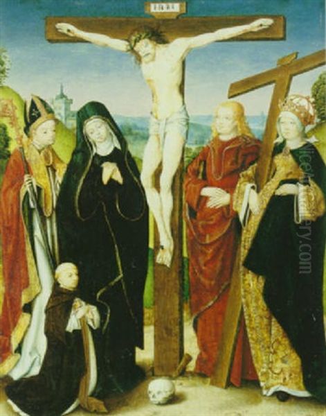Christus Am Kreuz, Darunter Der Heilige Augustinus Und Die Heilige Kaiserin Helena Oil Painting by Jan (the Master of Cappenberg) Bagaert