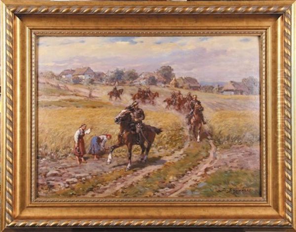 Oddzial Wojska W Polu Oil Painting by Stanislaw Bagienski