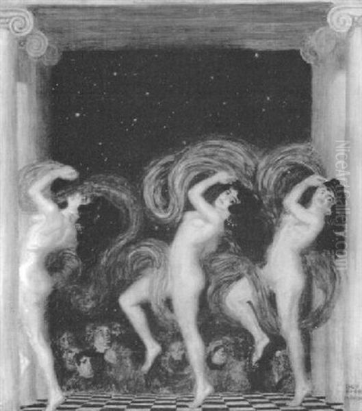 Dancing Girls Oil Painting by Theodor Baierl