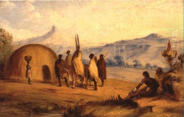 Man With Plumbed Headdress On An Ox, Tyume, Hog's Back.. In The Distance Oil Painting by John Thomas Baines