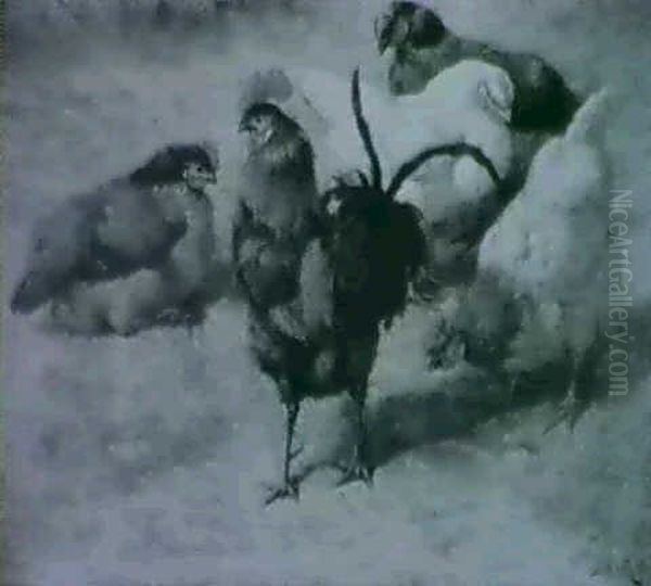 Cockerels And Hens Oil Painting by William Baptiste Baird