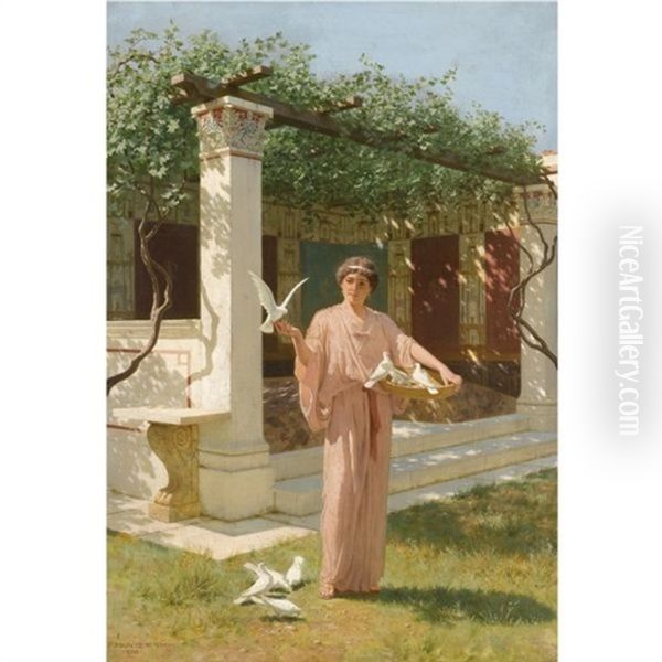 Feeding The Doves Oil Painting by Stephan Vladislavovich Bakalowicz