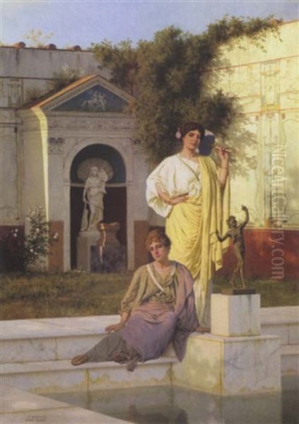 Deux Femmes En Drapee Dans Un Decor A L'antique Oil Painting by Stephan Wladislawowitsch Bakalowicz