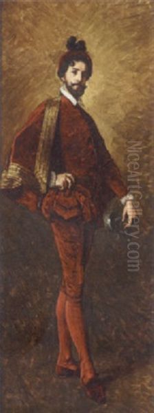 Portrait D'un Homme En Habit Rouge Oil Painting by Stephan Vladislavovich Bakalowicz