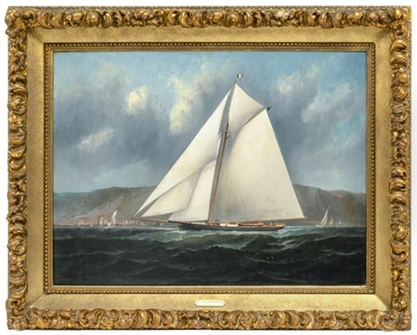Sloop Yacht Below Hudson Highlands Oil Painting by Elisha (Taylor) Baker