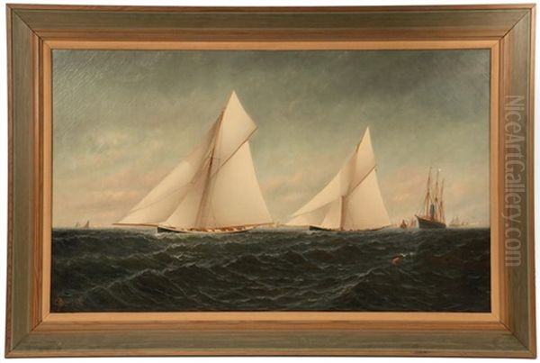 Race For The America's Cup Oil Painting by Elisha Taylor Baker