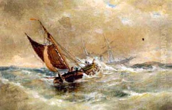 Ships In A Storm Oil Painting by Elisha Taylor Baker