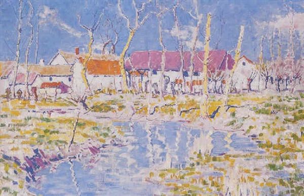 French Farmhouses, Decorative Landscape Oil Painting by Arthur Baker-Clack
