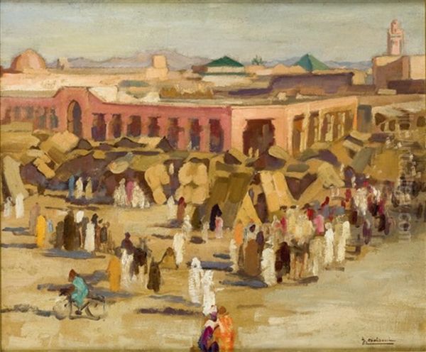 Place Djema El Fna Oil Painting by Jean Baldoui