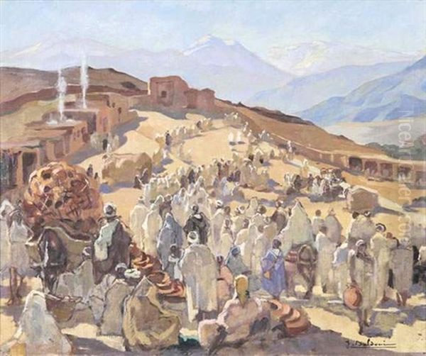Souk A Tahanaout Oil Painting by Jean Baldoui