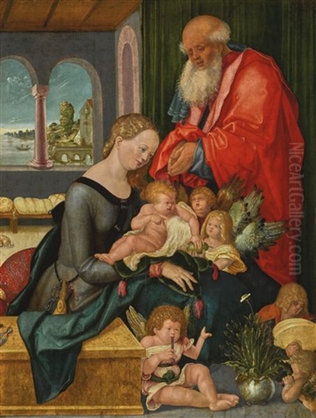 The Holy Family With Five Angels Oil Painting by Hans Baldung