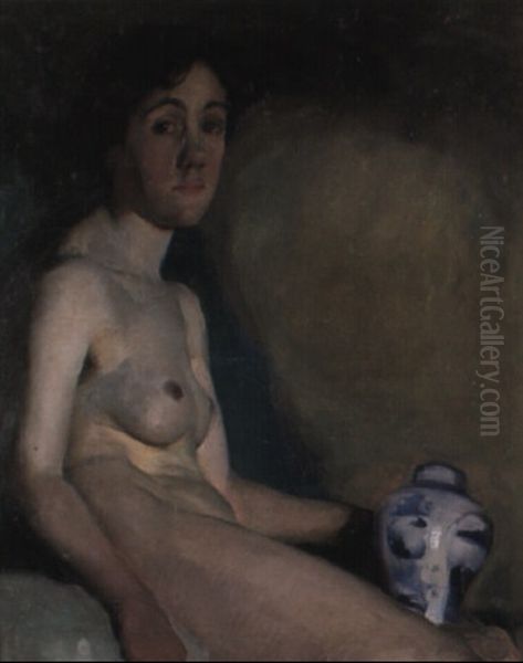 Studio Model With Ceramic Vase Oil Painting by Alice Marian Ellen Bale