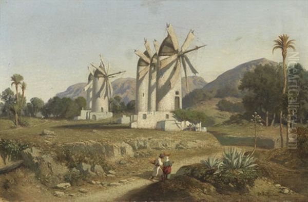 Windmuhlen Auf Mallorca Oil Painting by Adolphe-Paul-Emile Balfourier