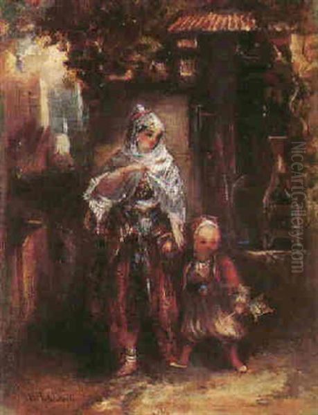 Jeune Femme Algeroise Et Son Enfant Oil Painting by Hippolyte Homere Ballue