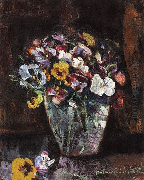 Vas Cu Panselute Oil Painting by Octav Bancila