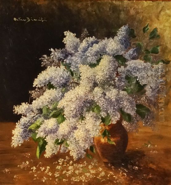 Vase With Lilac Flowers Oil Painting by Octav Bancila
