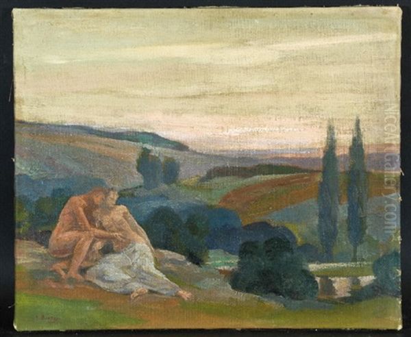 Liebespaar In Toskanischer Landschaft (+ Studie, Verso) Oil Painting by Carl Ludwig Noah Bantzer