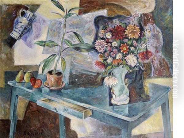 Still Life With Fruit And Flowers Oil Painting by Vladimir Davidovich Baranoff-Rossine