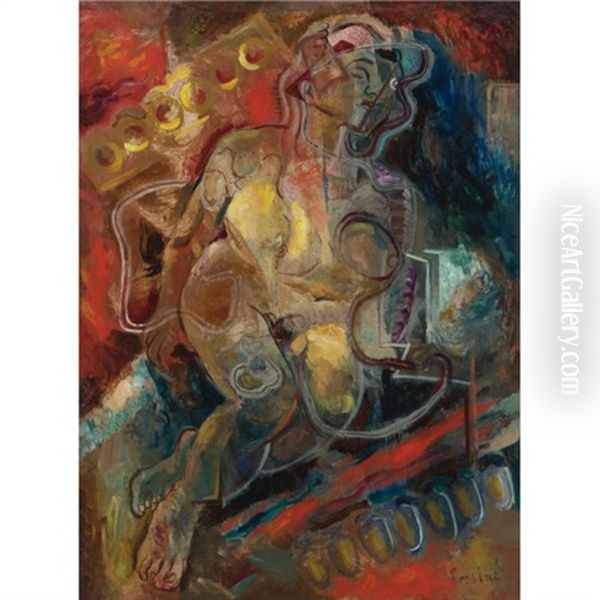 Reclining Nude Oil Painting by Vladimir Davidovich Baranoff-Rossine