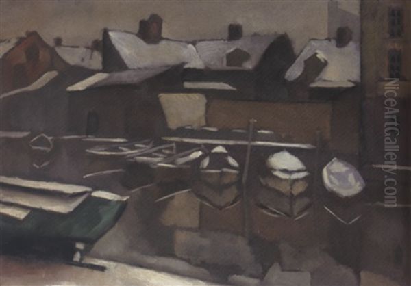 Roofs And Boats, Norway Oil Painting by Vladimir Davidovich Baranoff-Rossine