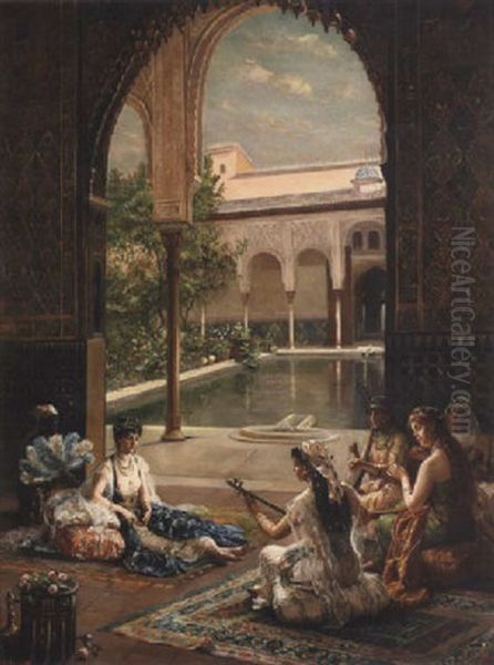 Le Sultane, Patio De Los Arrayanes (court Of Myrtles), The Alhambra Palace Oil Painting by Filippo Baratti
