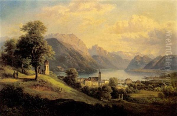 Blick Auf Gmunden Oil Painting by Gustav Barbarini