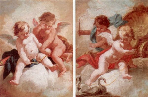Putti Playing With A Bow And Quiver Oil Painting by Pietro Bardellino