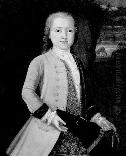 Portrait Of A Boy With A Hound, A Landscape Beyond Oil Painting by Thomas Bardwell