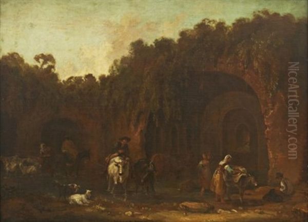 Ruinlandskap Med Rastande Figurer Oil Painting by Benjamin (of Bath) Barker