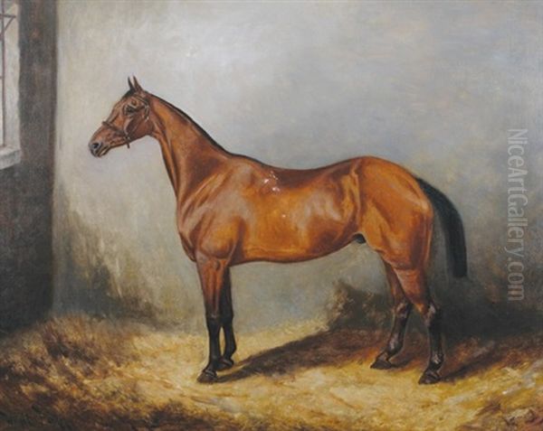 Chestnut Horse In A Stable Oil Painting by Wright Barker