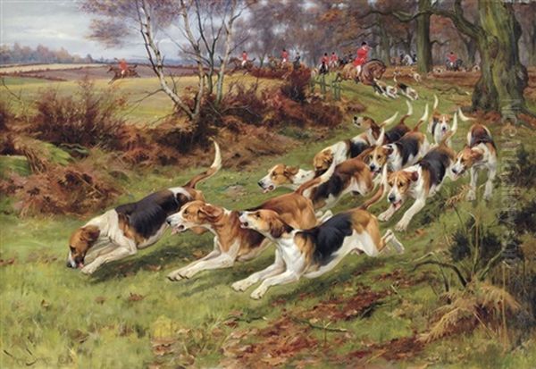 Gone Away, The Rufford Hounds In Sherwood Forest Oil Painting by Wright Barker