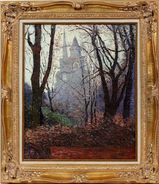 Landscape With View Towards A Church Oil Painting by Ernest Harrison Barnes