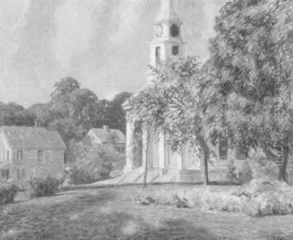 View Of The Town Church, Springtime Oil Painting by Ernest Harrison Barnes