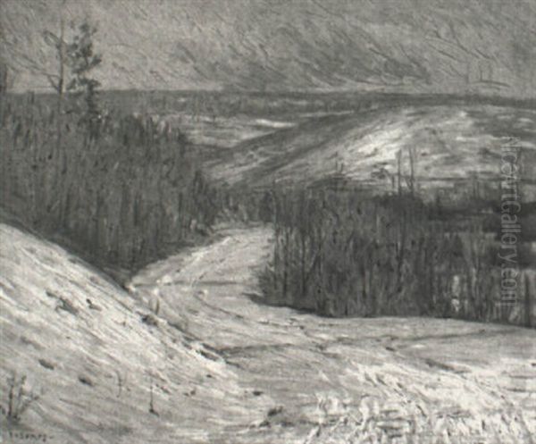 Winding Winter Road Oil Painting by Ernest Harrison Barnes